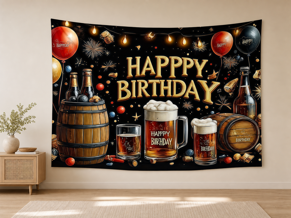 Whiskey Bar Happy Birthday Backdrop indoor application scene