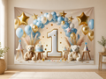 Blue Gold First Birthday Backdrop application scene 1