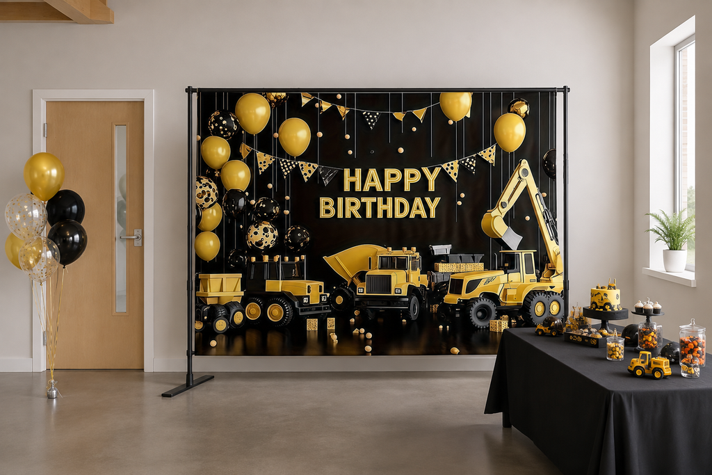 Construction Trucks Birthday Backdrop lifestyle scene 2