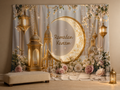 Ramadan Kareem Golden Crescent Floral fabric photography backdrop scene 1