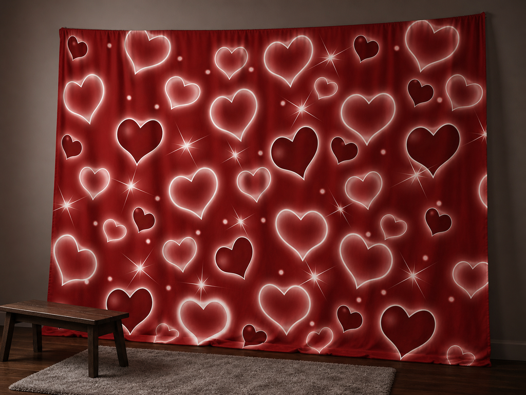 Red hearts and sparkles party photo booth backdrop
