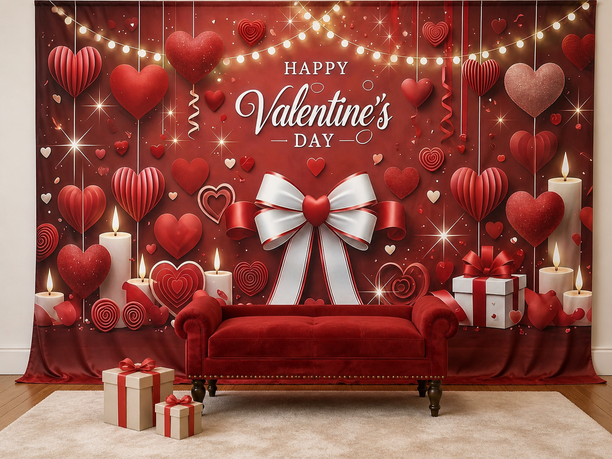 Happy Valentine's Day Heart Candle fabric photography backdrop scene 1