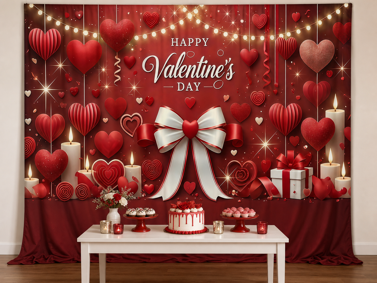 Happy Valentine's Day Heart Candle fabric photography backdrop scene 2