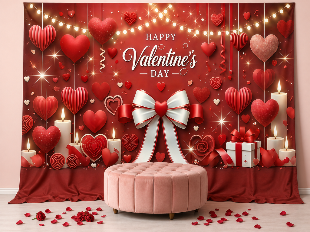 Happy Valentine's Day Heart Candle fabric photography backdrop scene 3