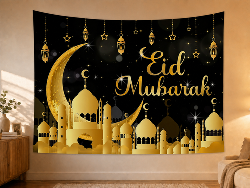 Black and Gold Eid Mubarak Backdrop styled scene 2