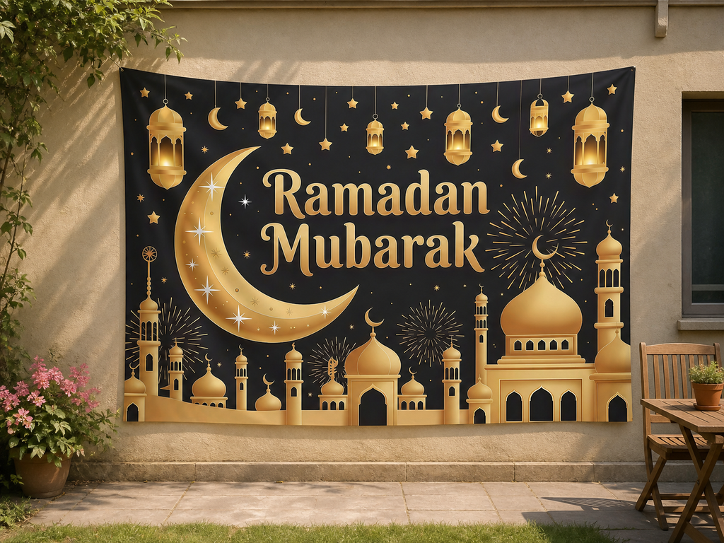 Gold Ramadan Mubarak Backdrop garden application scene