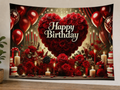 Red Rose Heart Happy Birthday Backdrop styled scene 1