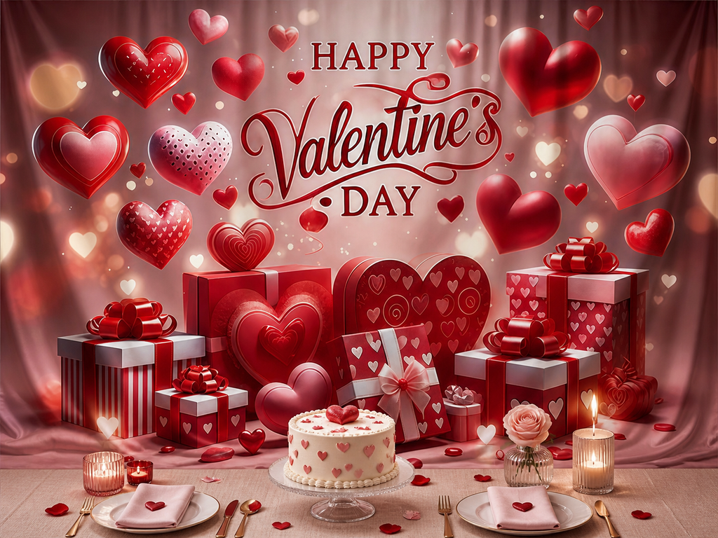 Red Pink Heart Valentine's Day polyester photography backdrop scene 1
