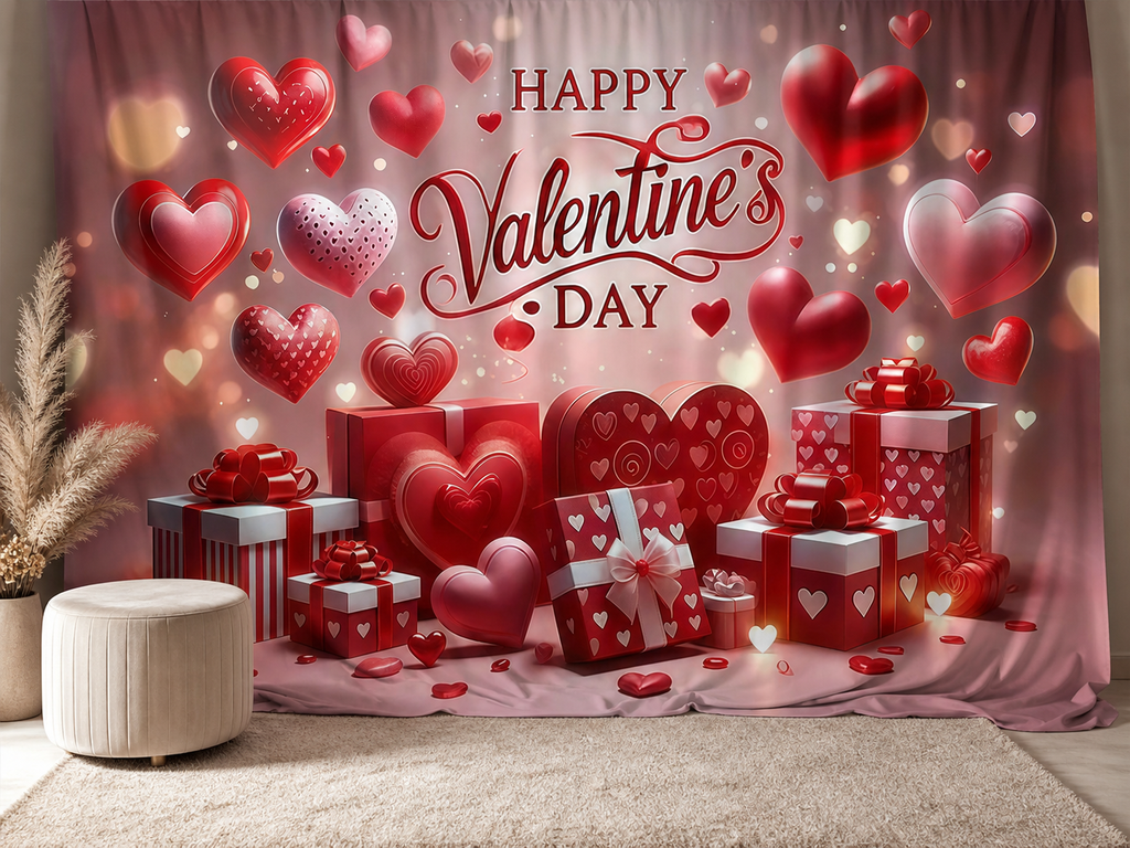 Red Pink Heart Valentine's Day polyester photography backdrop scene 2