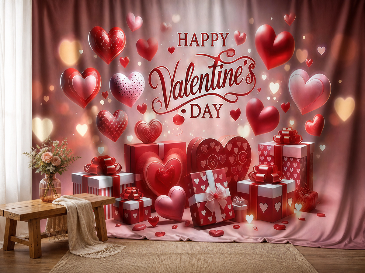 Red Pink Heart Valentine's Day polyester photography backdrop scene 3