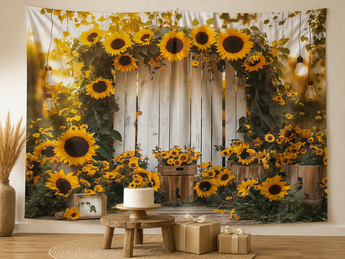 Rustic Sunflower Fence Photography Backdrop autumn celebration display