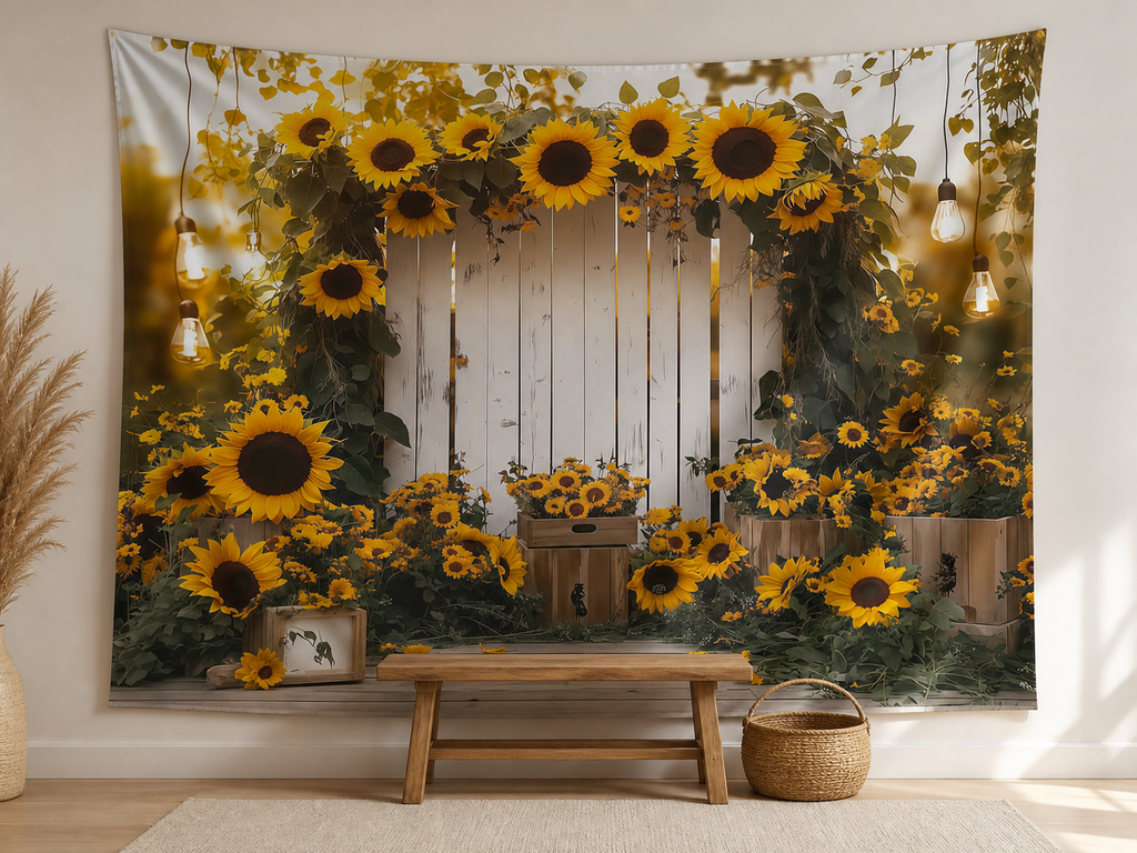 Rustic Sunflower Fence Photography Backdrop fall family portrait display