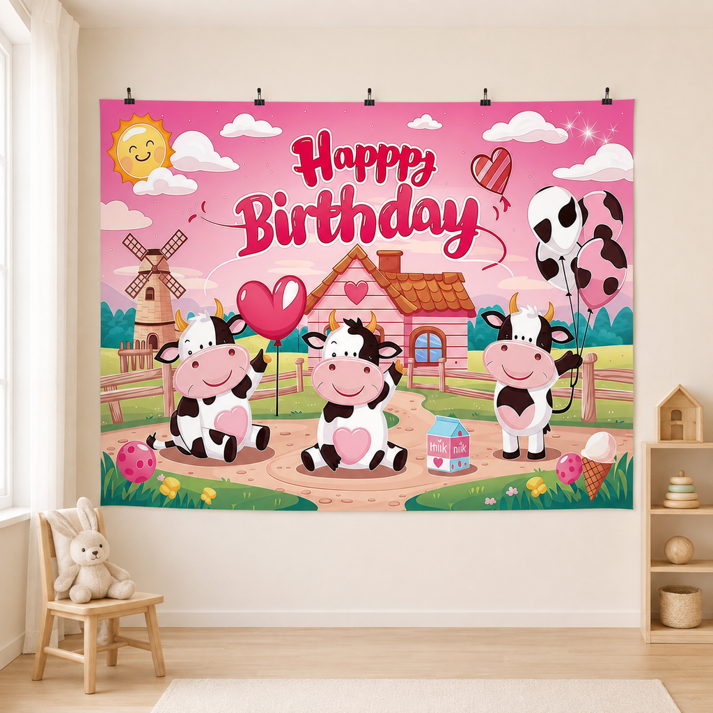 FJ251225034 printed polyester backdrop, indoor wall-clip display; accessories not included