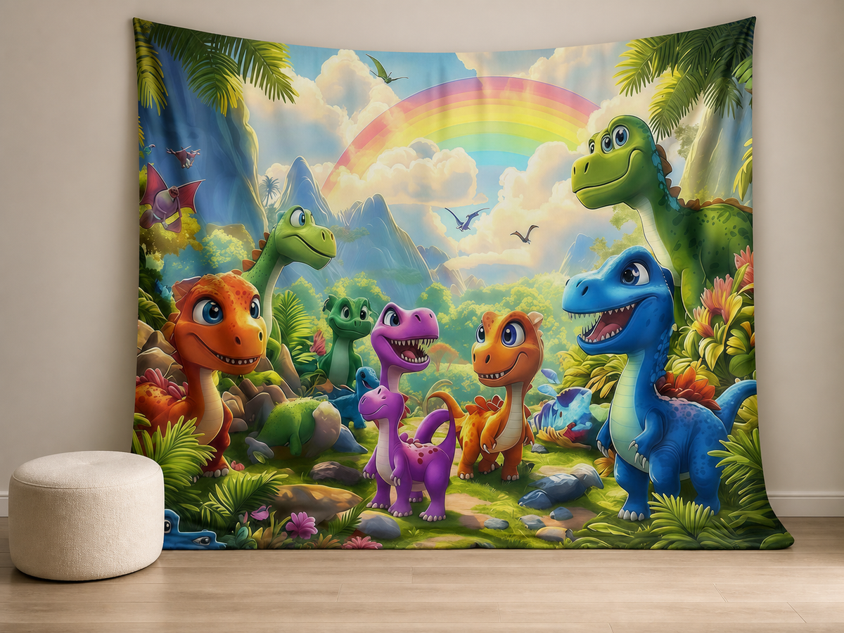 Cartoon dinosaur rainbow photography backdrop for child portraits