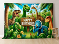 Happy Birthday dinosaur jungle photography backdrop in kids portrait room