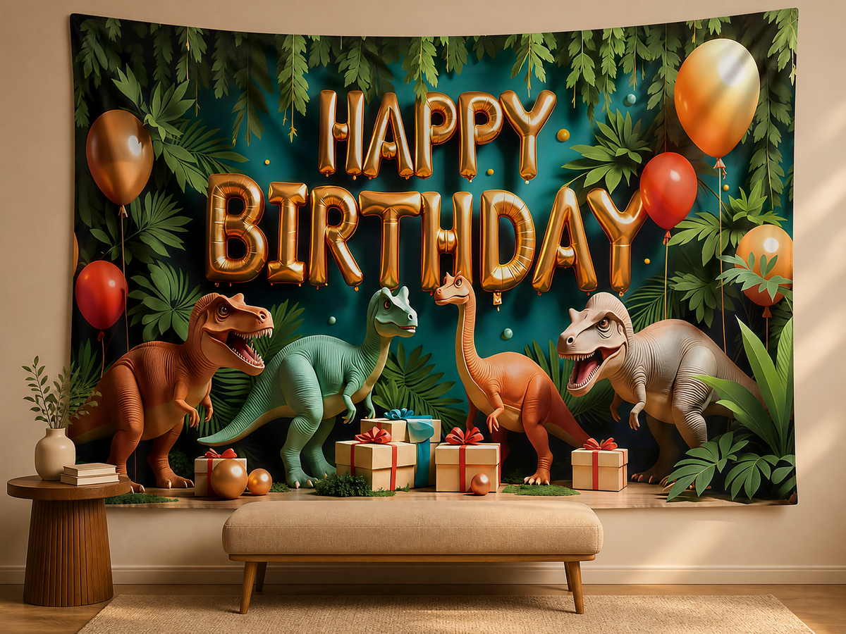 Dinosaur Jungle Happy Birthday Backdrop portrait lounge