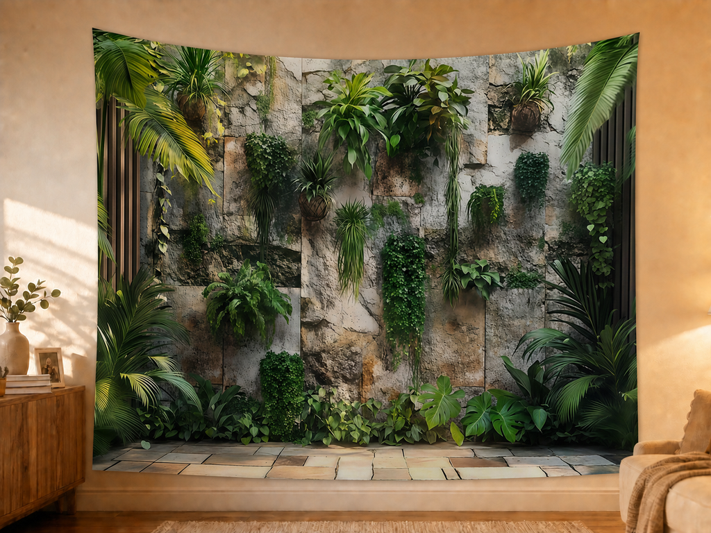 Tropical Green Plant Wall Backdrop styled scene 2