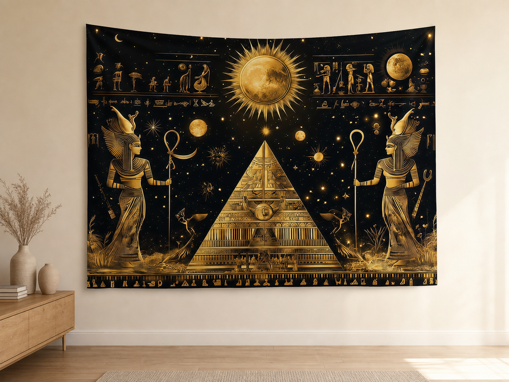 Golden Egyptian Pyramid Tapestry Backdrop indoor application scene