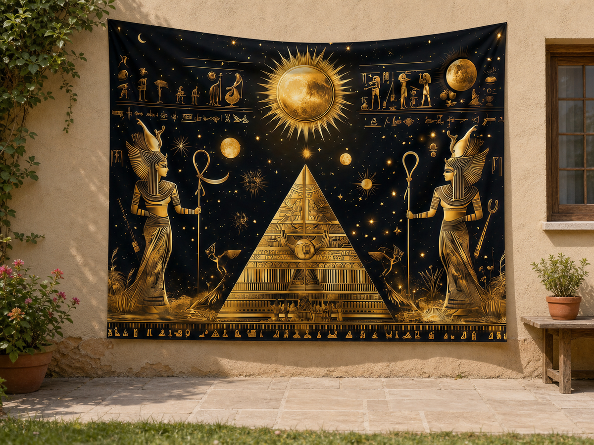 Golden Egyptian Pyramid Tapestry Backdrop garden application scene