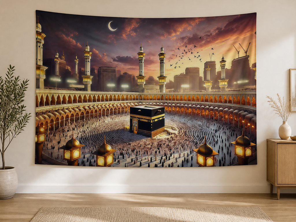 Kaaba Mecca Religious Tapestry Backdrop indoor application scene