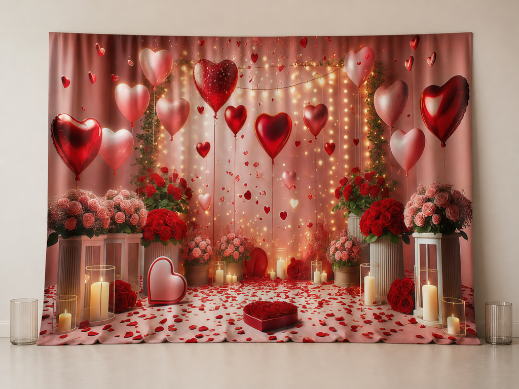 Romantic heart balloon rose fabric photography backdrop scene 1