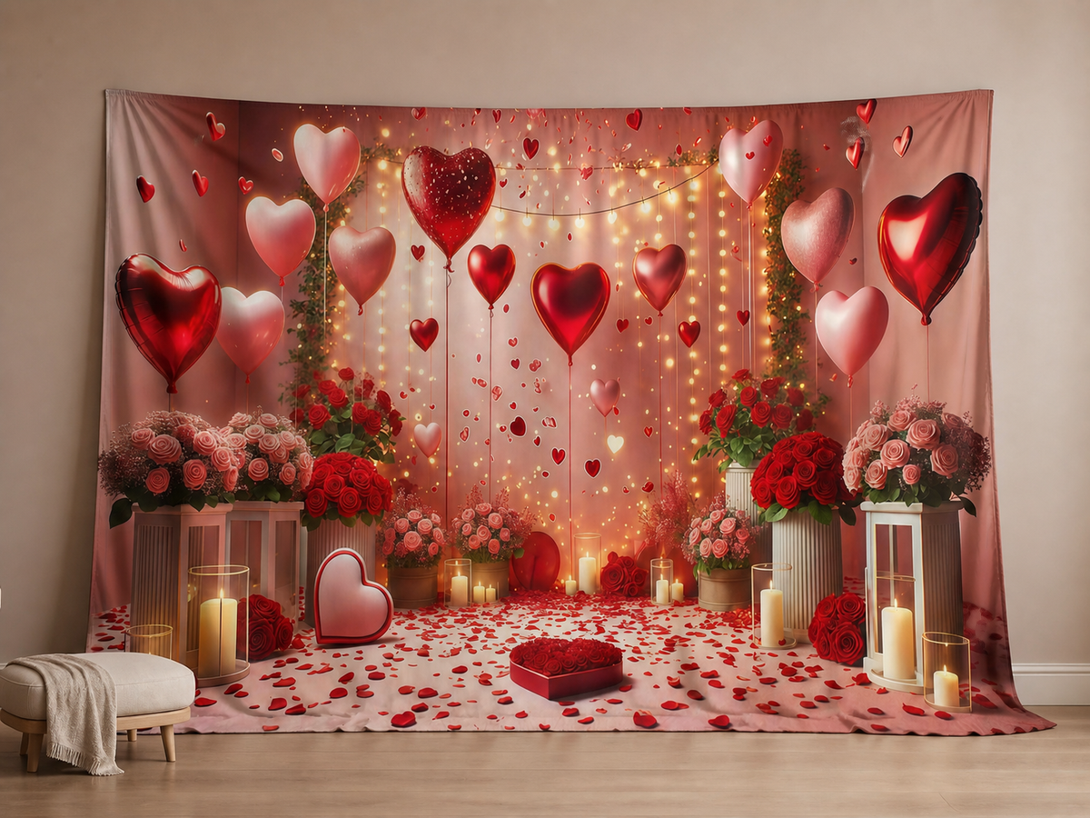 Romantic heart balloon rose fabric photography backdrop scene 2