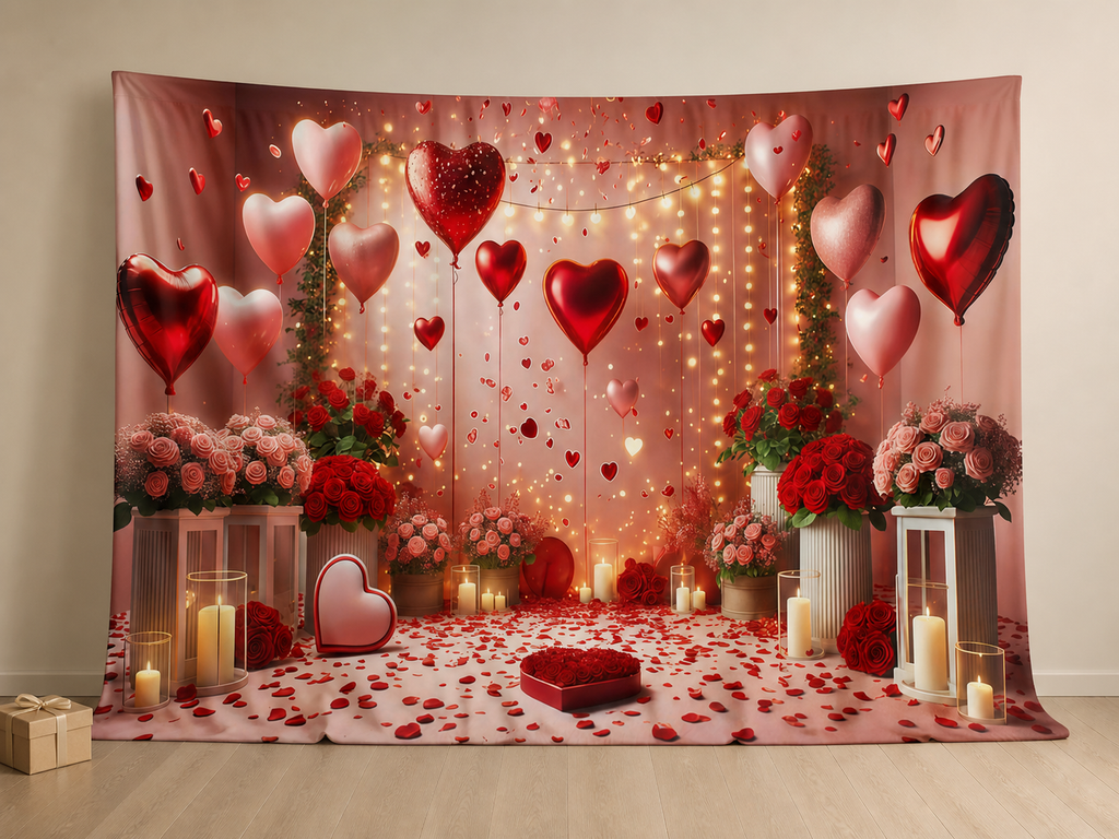 Romantic heart balloon rose fabric photography backdrop scene 3