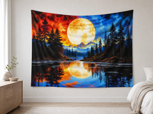 Fantasy Forest Moon Tapestry Backdrop in a realistic home setting