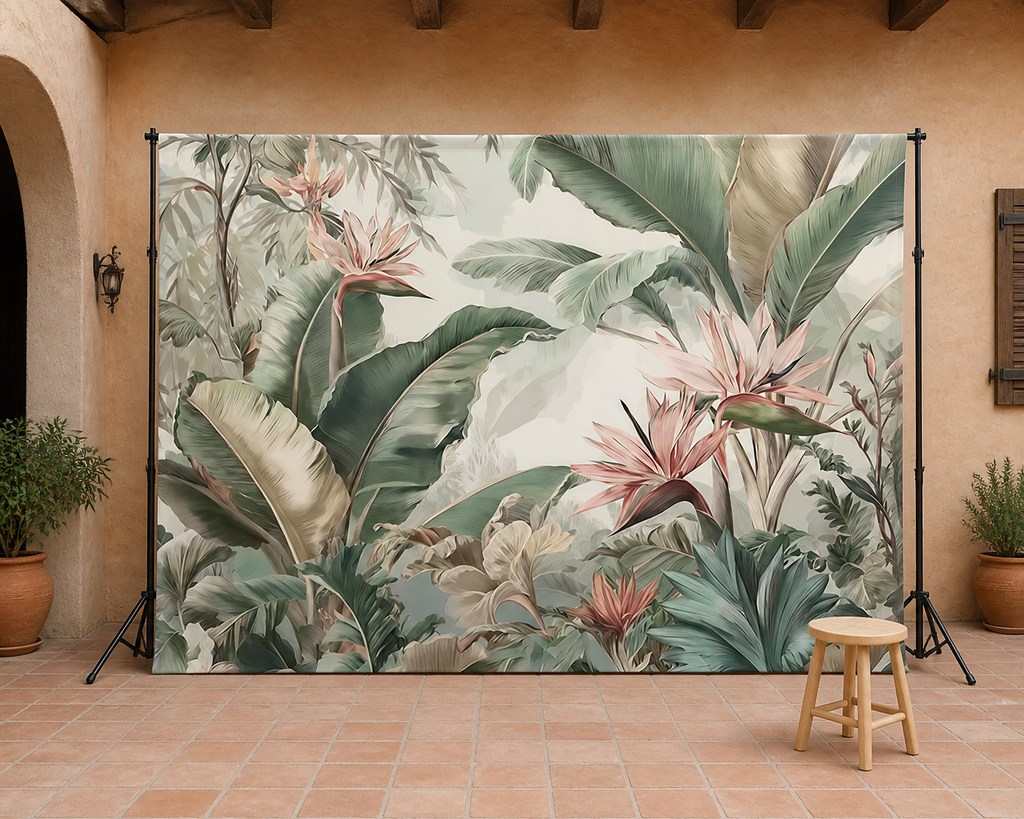 Tropical Leaves and Bird of Paradise Backdrop scene 2