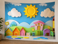 Colorful Children's Playroom Backdrop displayed on a lightweight polyester backdrop