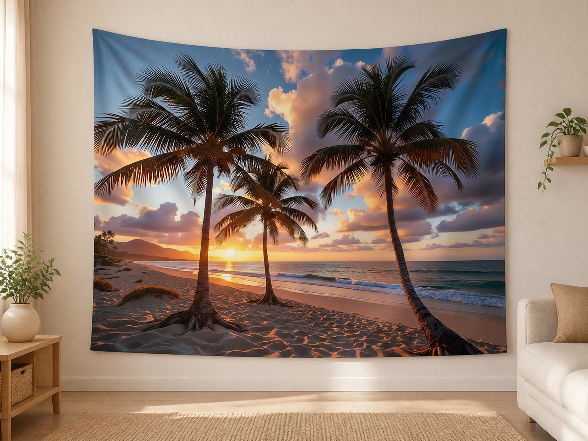 Tropical Sunset Palm Beach Backdrop indoor application scene