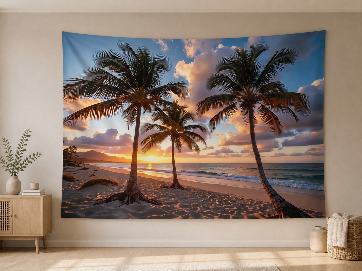 Tropical Sunset Palm Beach Backdrop indoor application scene