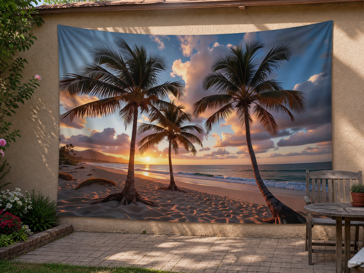 Tropical Sunset Palm Beach Backdrop garden application scene