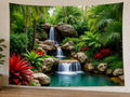 Tropical Garden Waterfall Backdrop displayed on a lightweight polyester backdrop