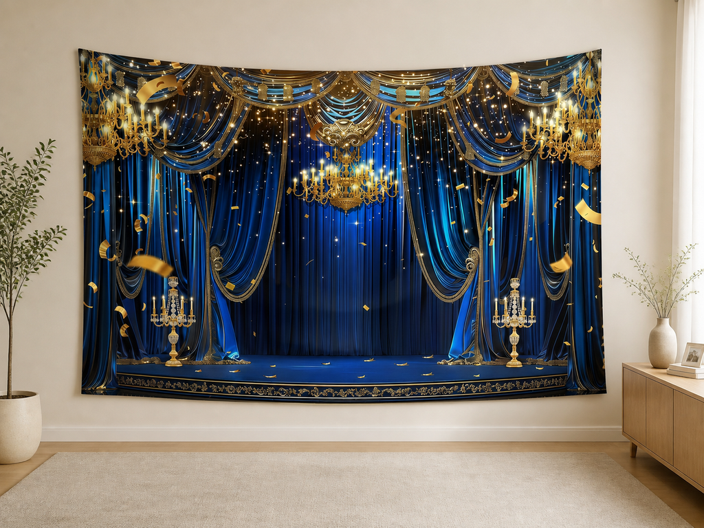 Blue Gold Royal Stage Backdrop indoor application scene