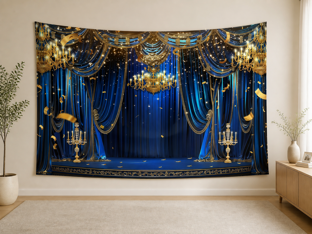 Blue Gold Royal Stage Backdrop indoor application scene