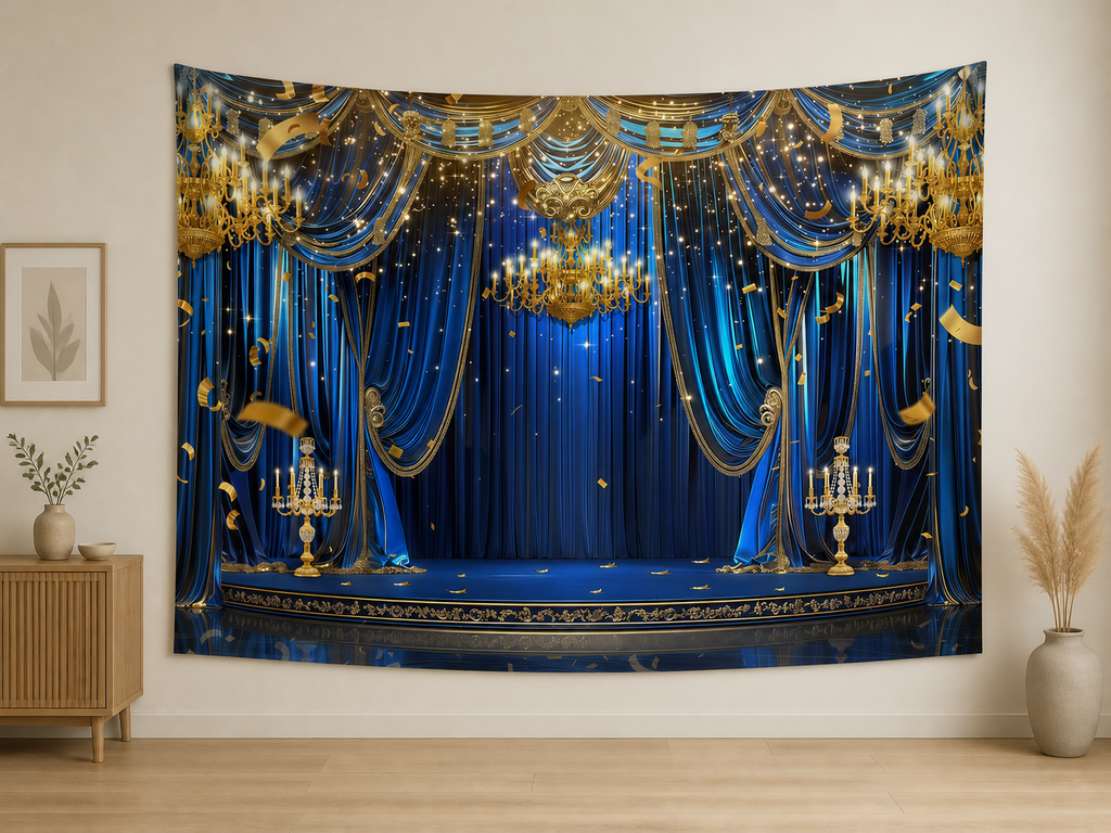 Blue Gold Royal Stage Backdrop indoor application scene