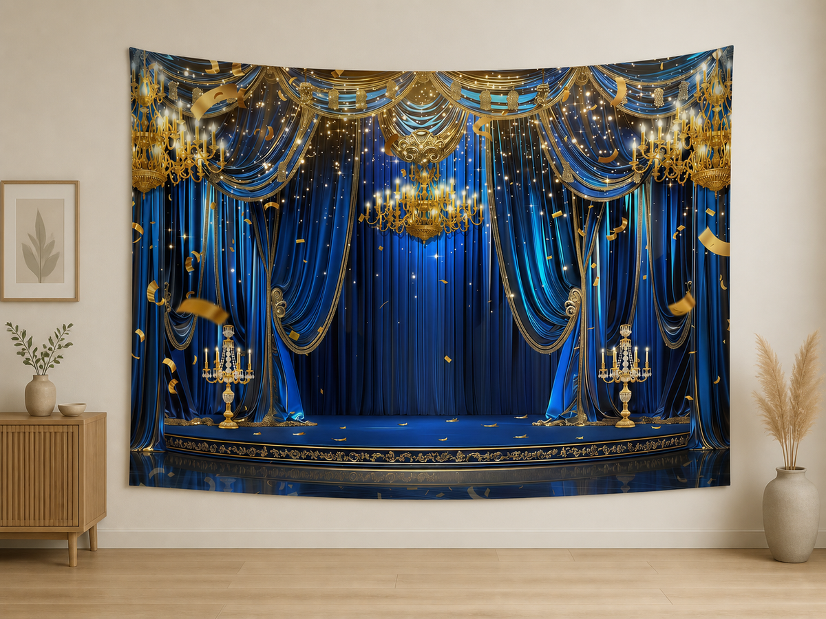 Blue Gold Royal Stage Backdrop indoor application scene