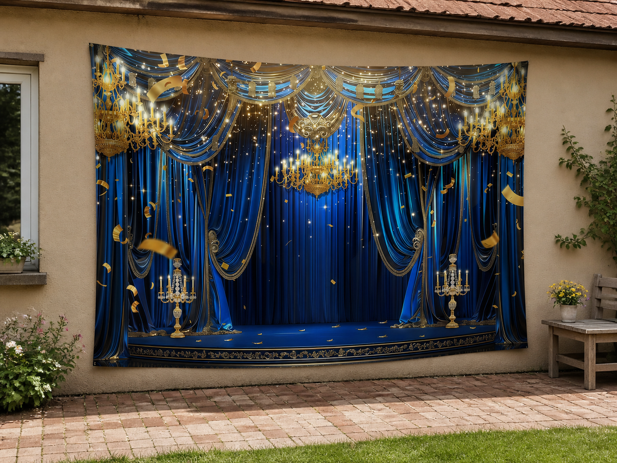 Blue Gold Royal Stage Backdrop garden application scene