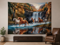 Eight Steeds Mountain Waterfall Tapestry Backdrop home-office display