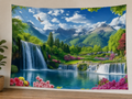 Mountain Waterfall Landscape Tapestry Backdrop styled scene 1