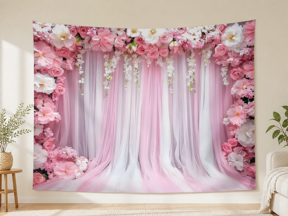 Blush Pink Floral Wedding Backdrop indoor application scene