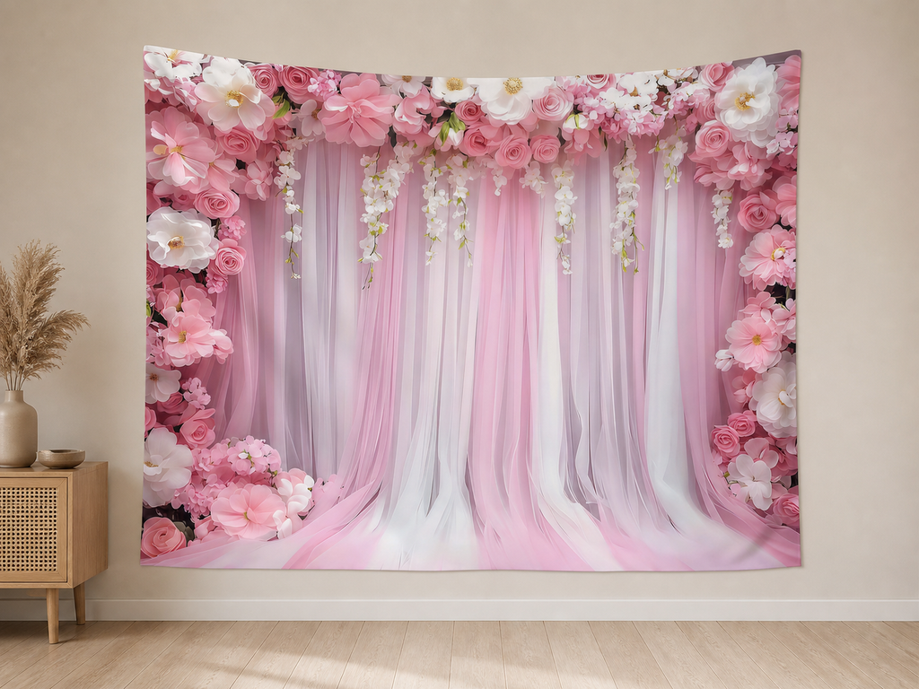Blush Pink Floral Wedding Backdrop indoor application scene