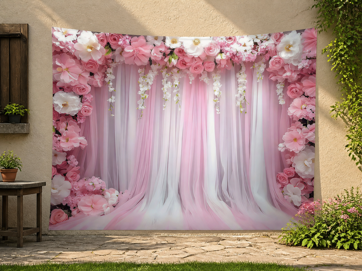 Blush Pink Floral Wedding Backdrop garden application scene
