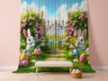 Easter bunny garden gate polyester photography backdrop scene 1