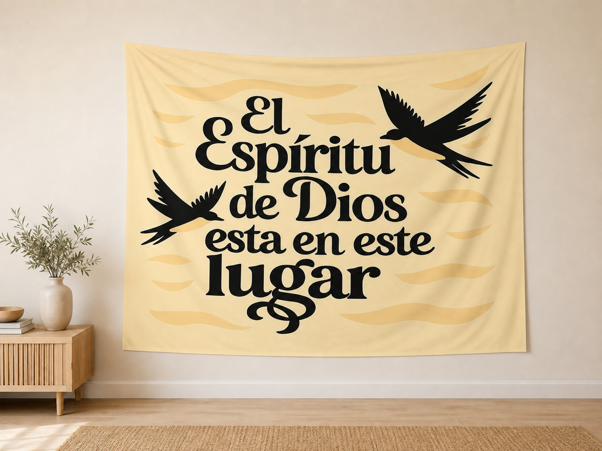 Spanish Holy Spirit Tapestry Backdrop indoor application scene