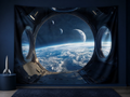 Spaceship window Earth backdrop STEM event scene