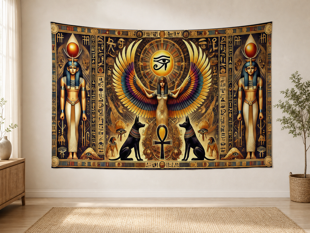 Gold Egyptian Goddess Tapestry Backdrop indoor application scene
