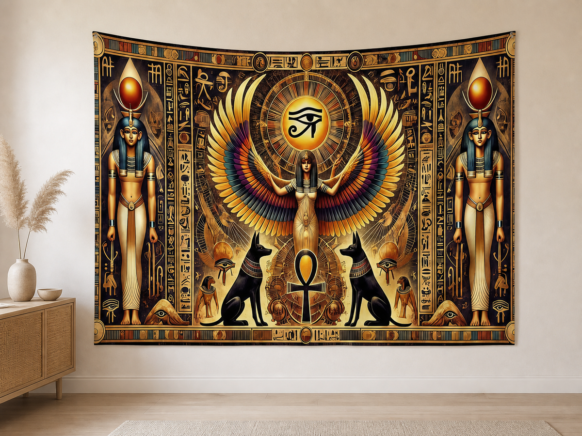 Gold Egyptian Goddess Tapestry Backdrop indoor application scene