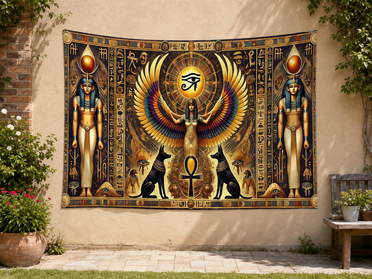 Gold Egyptian Goddess Tapestry Backdrop garden application scene